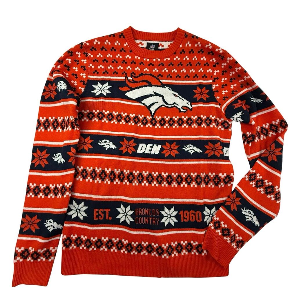NEW Team Apparel Men Medium NFL Denver Broncos Country Ugly Christmas Sweater
